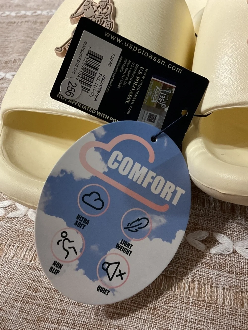 U.S. Polo Assn. Men’s Logo Slip-On Foam Slides Beige Tan Cream Size XL 11/12